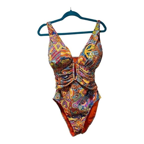 Bleu Rod Beattie Swimsuit Flattering Piece Paisley Key Hole Multicolor | 10 EUC - Picture 7 of 12